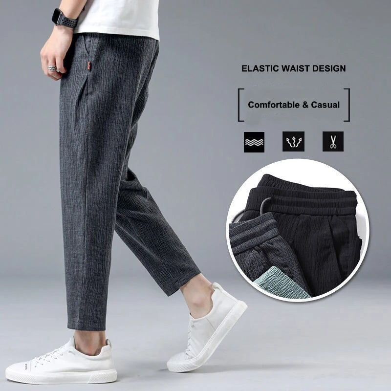 Summer Ice Silk Linen Man Pants Casual Sweatpants Male Quick-dry Sport Ankle-length Harem trousers 2023 Streetwear Fashion - Mozarto Enterprise