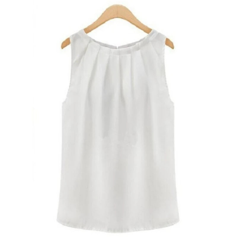 Sleeveless Round Neck Chiffon Blouse