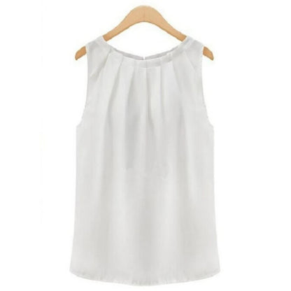 Sleeveless Round Neck Chiffon Blouse