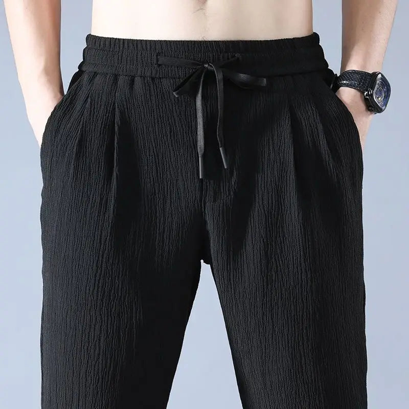 Summer Ice Silk Linen Man Pants Casual Sweatpants Male Quick-dry Sport Ankle-length Harem trousers 2023 Streetwear Fashion - Mozarto Enterprise