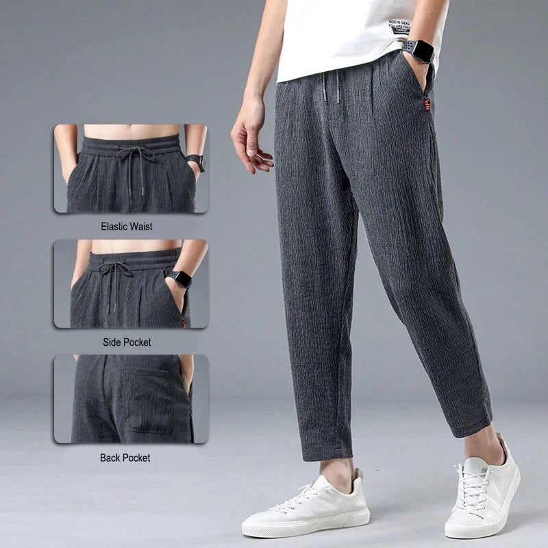 Summer Ice Silk Linen Man Pants Casual Sweatpants Male Quick-dry Sport Ankle-length Harem trousers 2023 Streetwear Fashion - Mozarto Enterprise