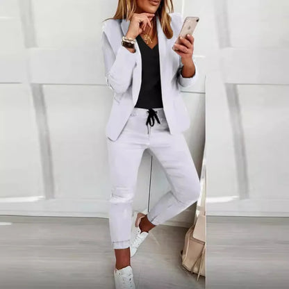 Women's Solid Color Jacket & Pants Suit Set