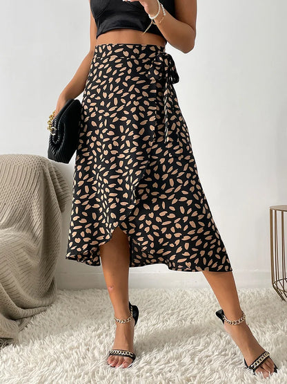 Benuynffy Boho Women Casual Print Tie Side Wrap Skirt Elegant High Waist Female Summer Asymmetrical Knee Length A-Line Skirts - Mozarto Enterprise