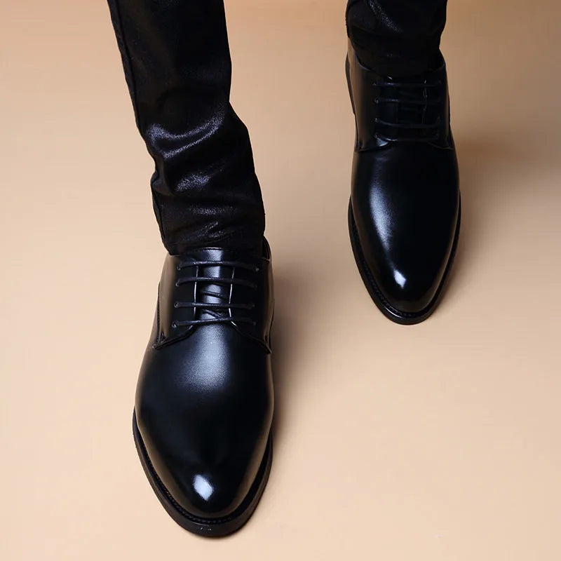 Men Wedding Leather Business Men's Dress Pointed Casual Youth British Style Inner Heightening Spring 2024 New Arrivals Shoes - Mozarto Enterprise