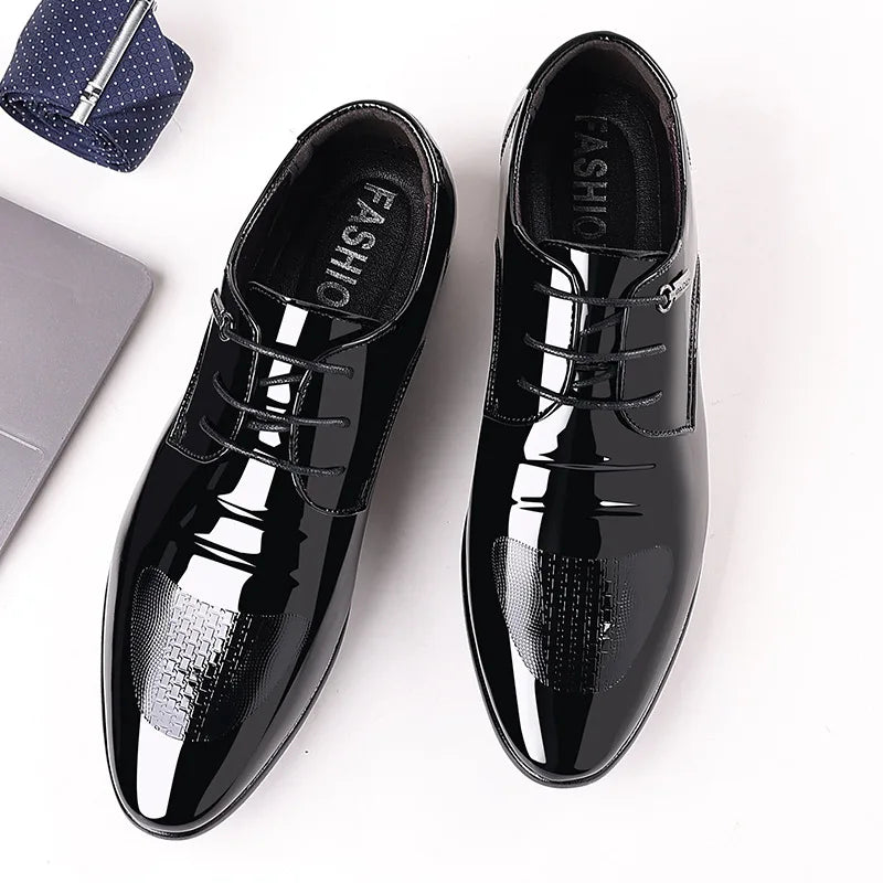 Luxury Business Oxford Leather Shoes Men Breathable Patent Leather Formal Shoes Plus Size Man Office Wedding Flats Male Black - Mozarto Enterprise