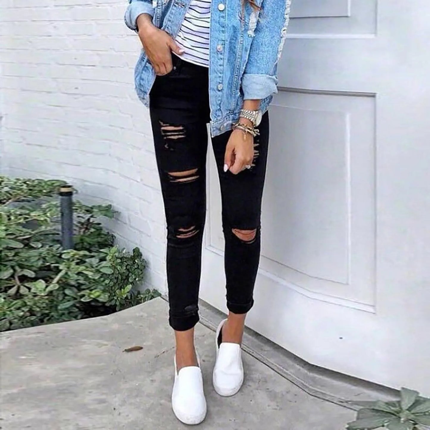 Women's Jeans Black Stretch Slim Skinny Pencil Denim Trousers Fashion Versatile High Waist Casual Denim Trousers Baggy Jeans - Mozarto Enterprise