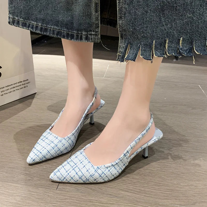 Sea Salt Blue Pointed High Heel Sandals for Women Back Hollow Half Headed Single Shoes Fashion Versatile Casual Shoes - Mozarto Enterprise