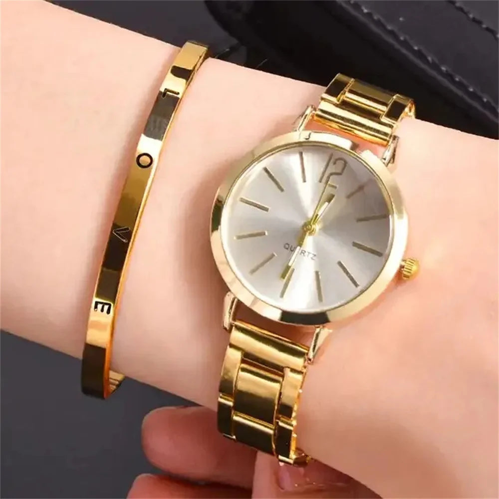 Ladies Fashion Quartz Watch & Bracelet Set