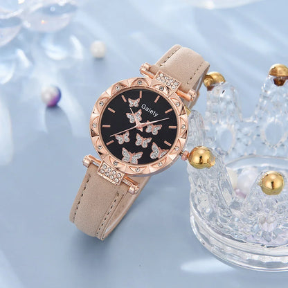 Women's Butterfly Watch Ring Necklace Bracelet Set