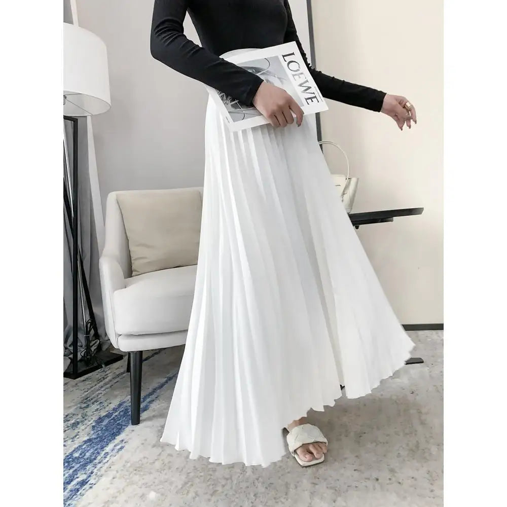 White Halfbody Skirt for Women 2024 Spring/Summer New High Waist Slim and Hanging Feeling Pleated Skirt Mid Length A-line Skirt - Mozarto Enterprise