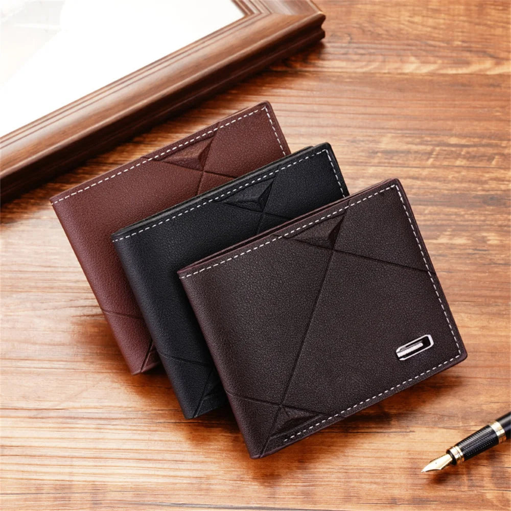 Pu Wallet Men'S Short Multi Card Fashionable Casual Wallet Men'S Youth Business Thin Three Fold Horizontal Soft Leather Wallet - Mozarto Enterprise