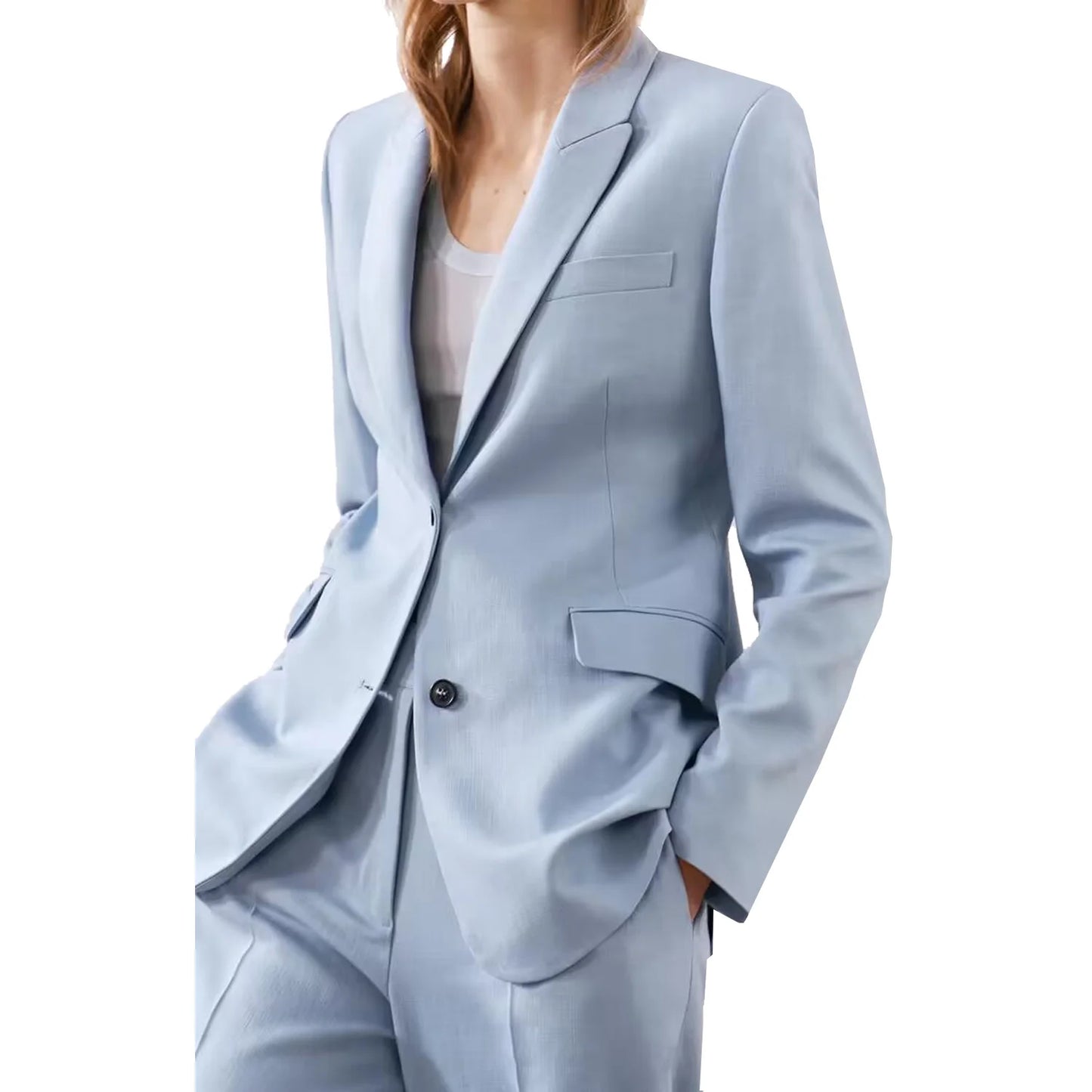 Women's Single Breasted Suit Jacket, Decorative Pocket Decoration, Top, Mid Waist, Straight Leg, New - Mozarto Enterprise