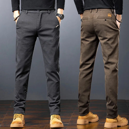 Spring Men's Slim Casual Pants Business Straight Twill Cotton Elastic Trousers Brand Fashion Korean Clothing Coffee Black Gray - Mozarto Enterprise