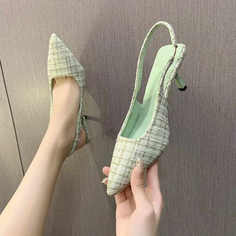 Sea Salt Blue Pointed High Heel Sandals for Women Back Hollow Half Headed Single Shoes Fashion Versatile Casual Shoes - Mozarto Enterprise