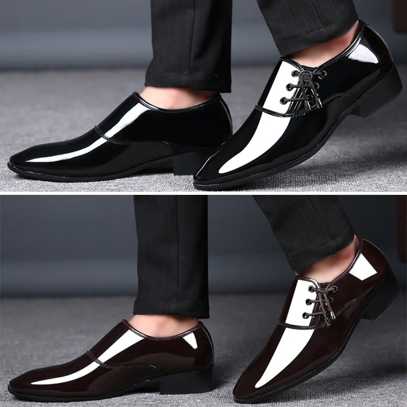 Trending Italian Patent Leather Shoes for Men Business Shoe Lace Up Oxfords Plus Size Male Wedding Party Shoes Men Black Leather - Mozarto Enterprise