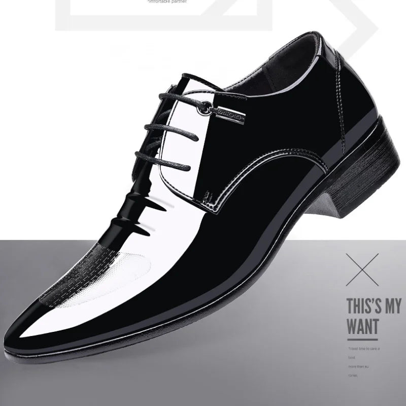 Luxury Business Oxford Leather Shoes Men Breathable Patent Leather Formal Shoes Plus Size Man Office Wedding Flats Male Black - Mozarto Enterprise