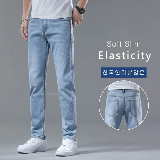 Fashion Korean Light Blue Slim Jeans Men Spring New Classic Regular Stretch Trousers Casual Soft Cotton Denim Trousers Male - Mozarto Enterprise