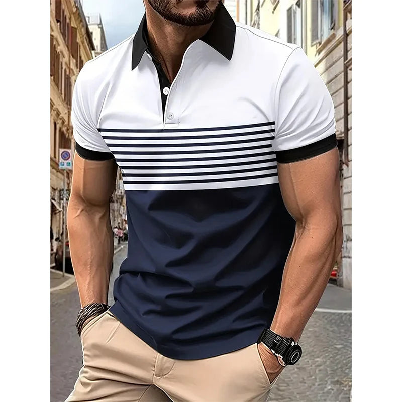 Men's Short-Sleeved Striped Polo Shirt