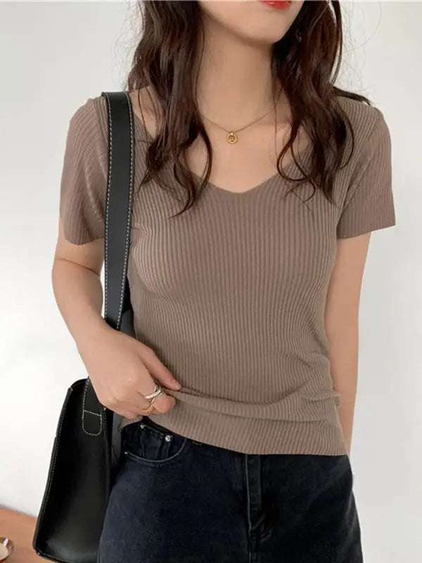 AOSSVIAO V-neck Solid Thin Summer Pullover