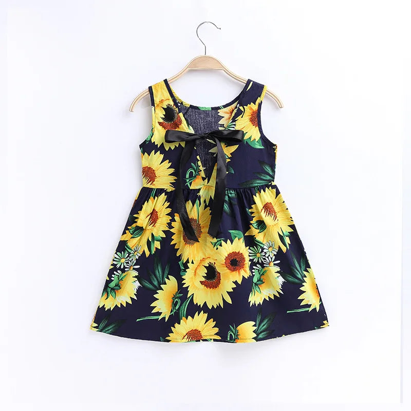 Explore Summer Girls Print Binding Rope Dress