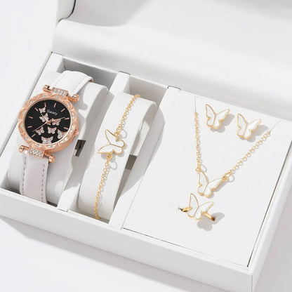 Women's Butterfly Watch Ring Necklace Bracelet Set