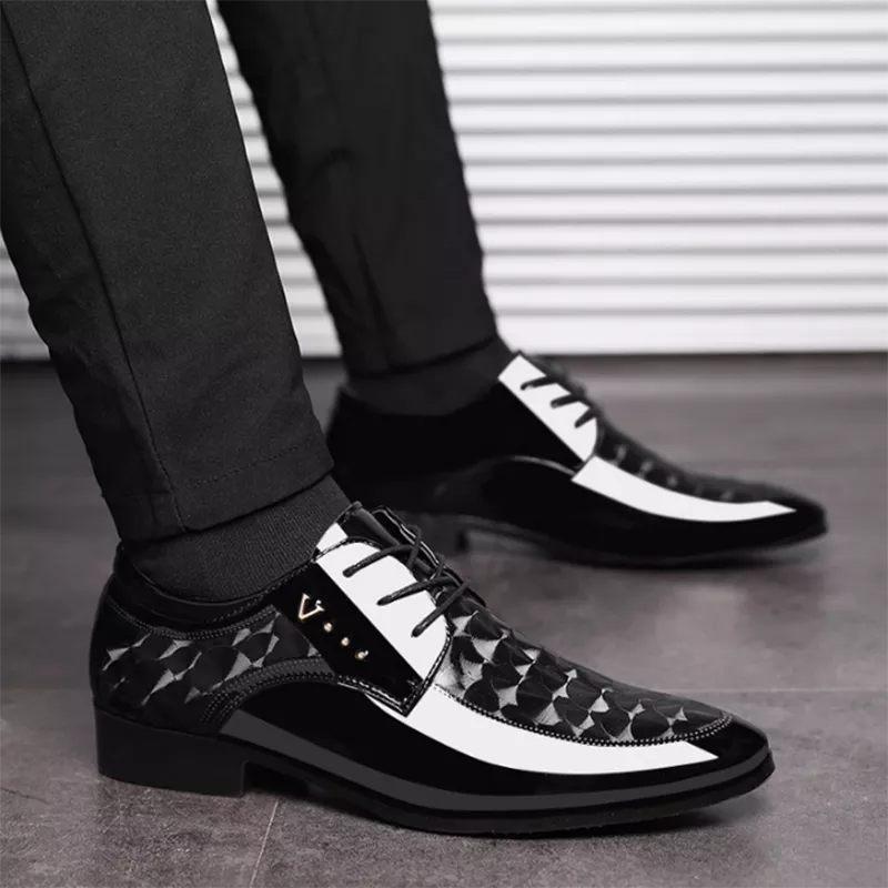 Men Shoes Formal Dress Shoe Black PU Leather Shoes Men Lace Up Point Toe Business Casual Shoes for Men Wedding Party Office - Mozarto Enterprise