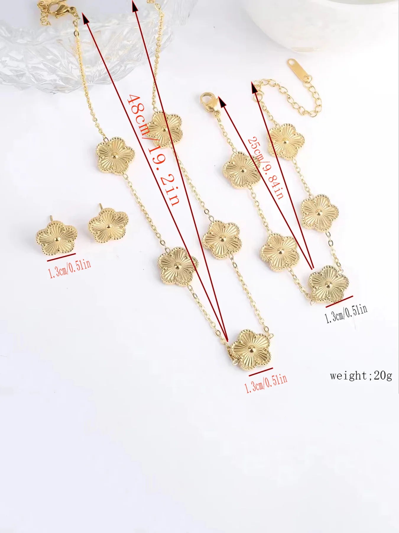 Simple fashion niche design stainless steel five-leaf flower bracelet necklace earrings jewelry set