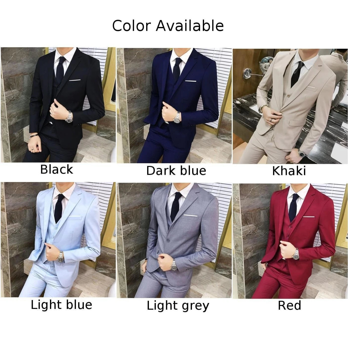 Men Suit Regular Slight Stretch Three Piece Set Trousers Blazer Waistcoat Casual For Office Business Comfortable - Mozarto Enterprise