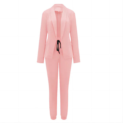 Women's Solid Color Jacket & Pants Suit Set