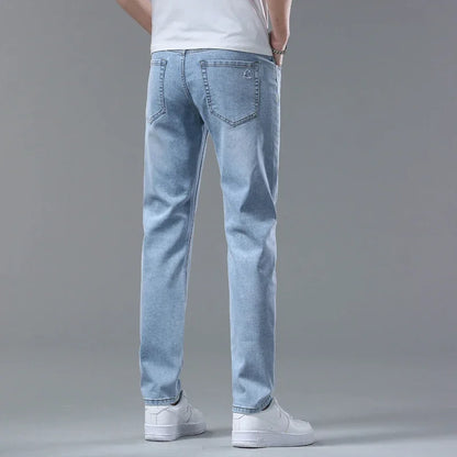 Fashion Korean Light Blue Slim Jeans Men Spring New Classic Regular Stretch Trousers Casual Soft Cotton Denim Trousers Male - Mozarto Enterprise