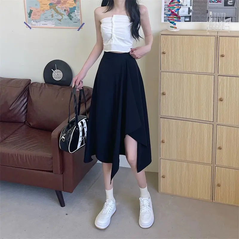 Black Irregular Skirt Women Spring Summer High Waist Thin Mid-length Umbrella Skirts Plus Size Bottoms Vintage Y2k Clothes - Mozarto Enterprise