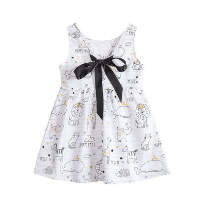 Explore Summer Girls Print Binding Rope Dress