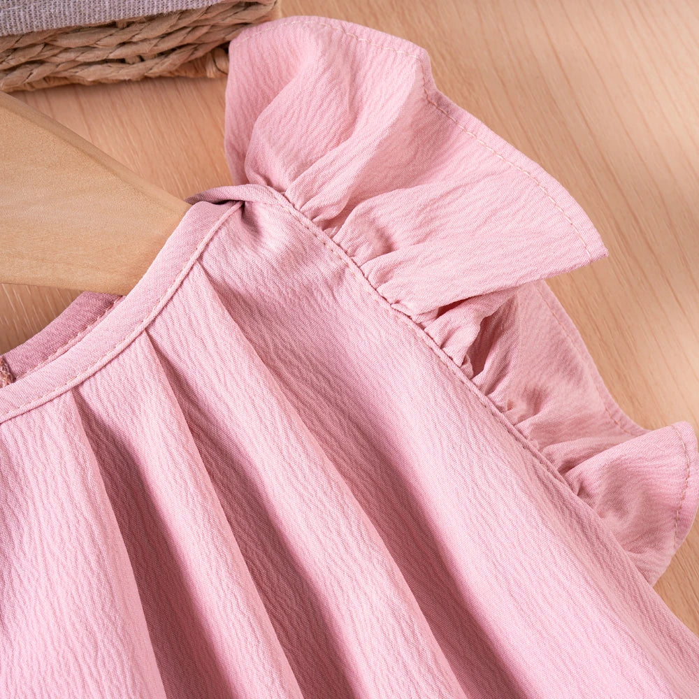 Summer Girls Dresses 0-6Y Cute Sweet Children's Solid Color Clothes Small Fly Sleeve Princess Dress Comfortable and Breathable