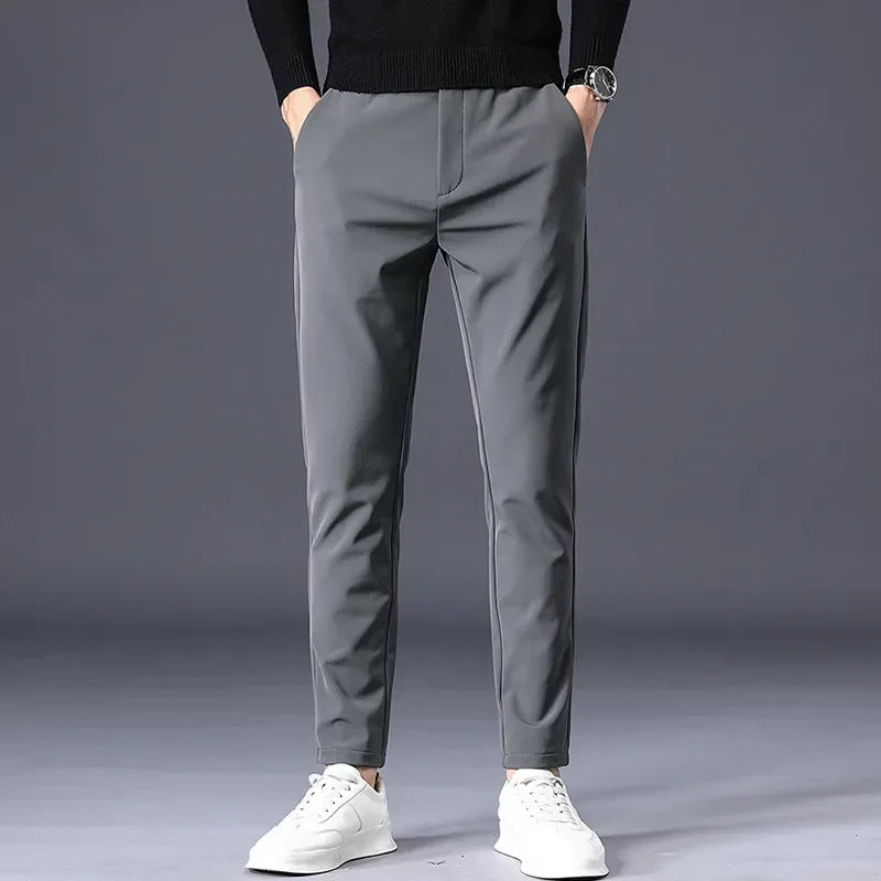 Spring Summer Thin Men's Business Casual Pants High Elastic Jogger Slim Straight Korean Brand Trousers Clothes Black Gray Blue - Mozarto Enterprise