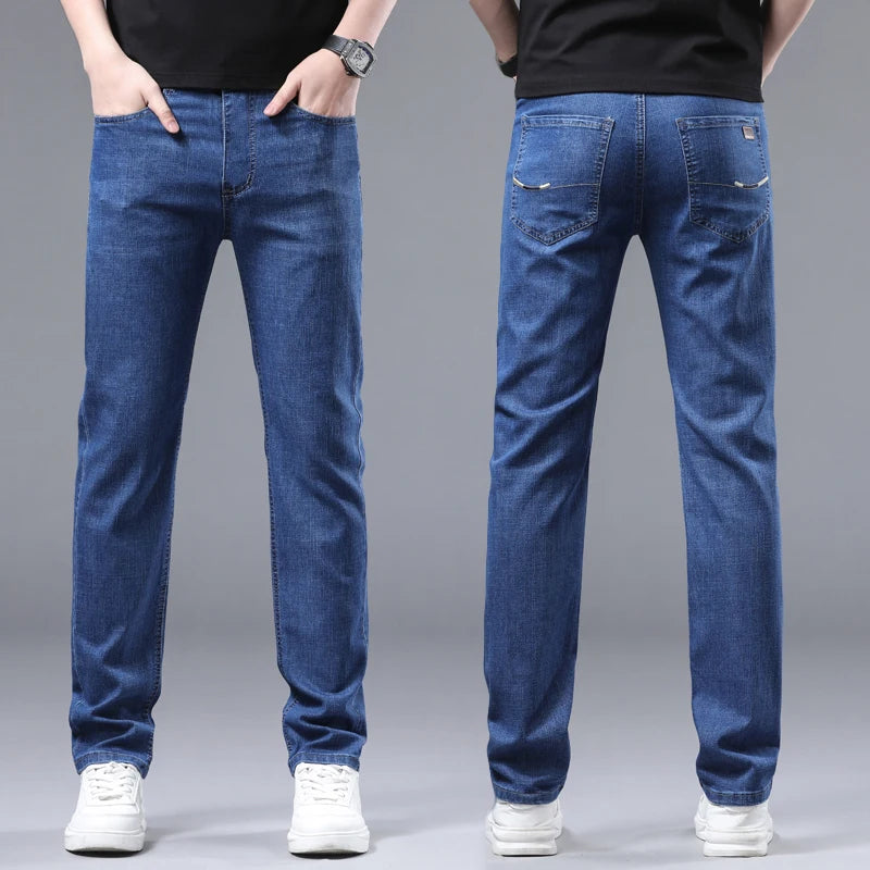 Spring Autumn Fashion Men Loose Straight Lightweight Jeans High Quality Stretch Pants Cotton Denim Classic Brand Trousers - Mozarto Enterprise