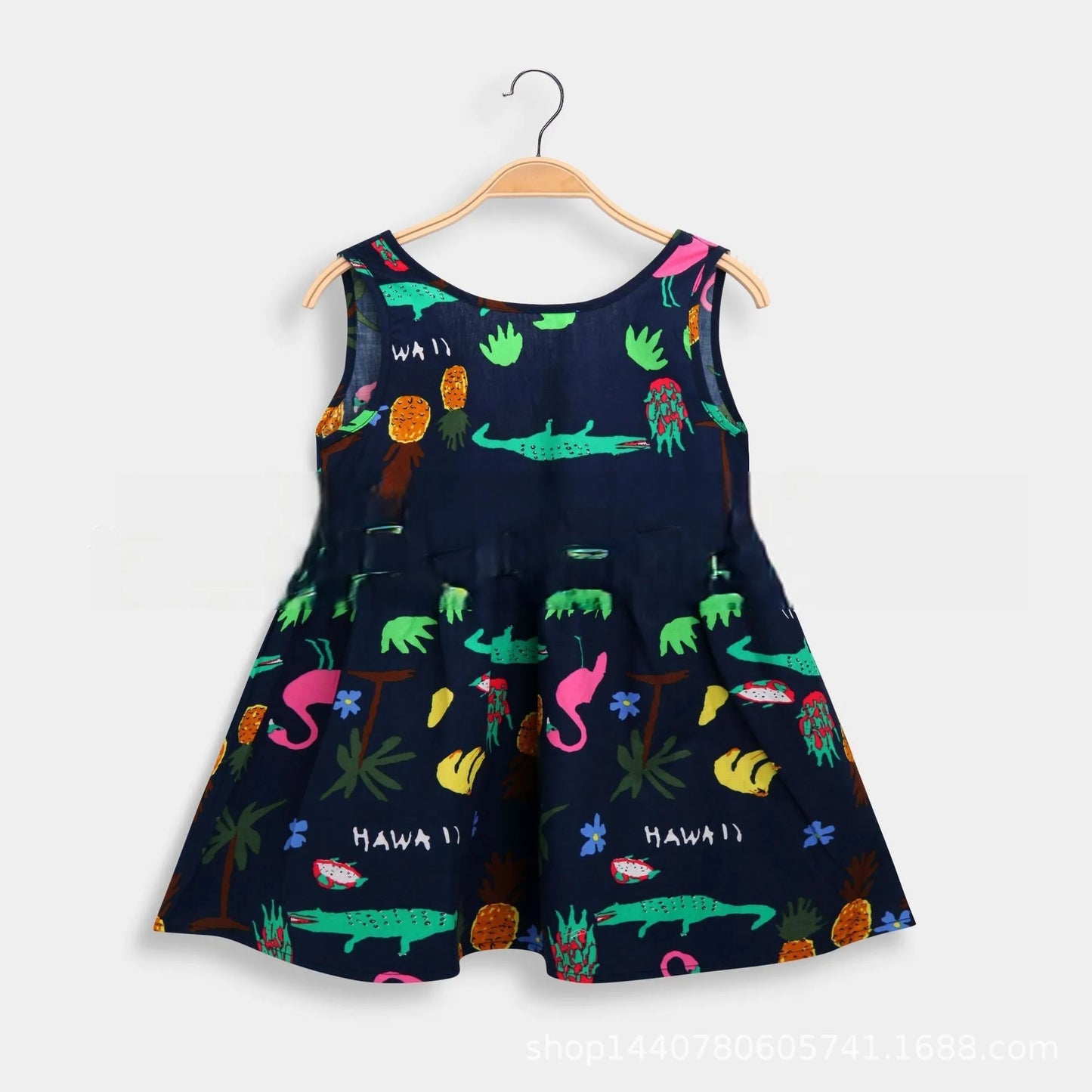 Explore Summer Girls Print Binding Rope Dress