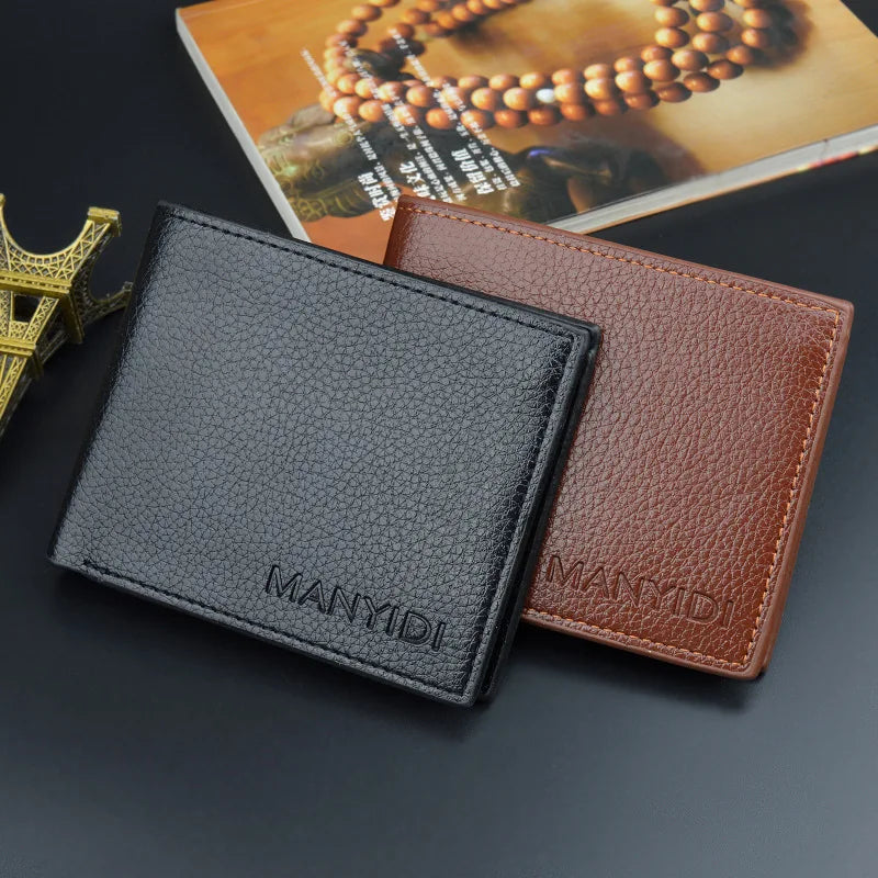 New Wallet Short Men's Thin Wallet Horizontal Business Casual Lychee Pattern Retro Soft Leather Wallet - Mozarto Enterprise