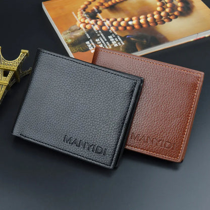 New Wallet Short Men's Thin Wallet Horizontal Business Casual Lychee Pattern Retro Soft Leather Wallet - Mozarto Enterprise