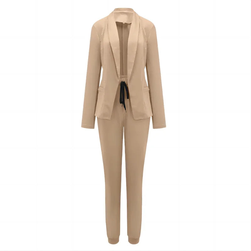 Women's Solid Color Jacket & Pants Suit Set