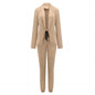 Women's Solid Color Jacket & Pants Suit Set