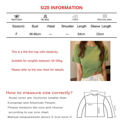 Women Y2K O-Neck Solid Casual T-shirts Slim Knit Short Sleeve Office Pullover Shirts Streetwear Rib Crop Tops Women 2024 Summer