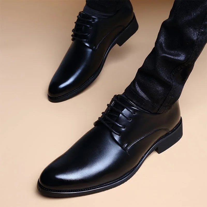 Men Wedding Leather Business Men's Dress Pointed Casual Youth British Style Inner Heightening Spring 2024 New Arrivals Shoes - Mozarto Enterprise