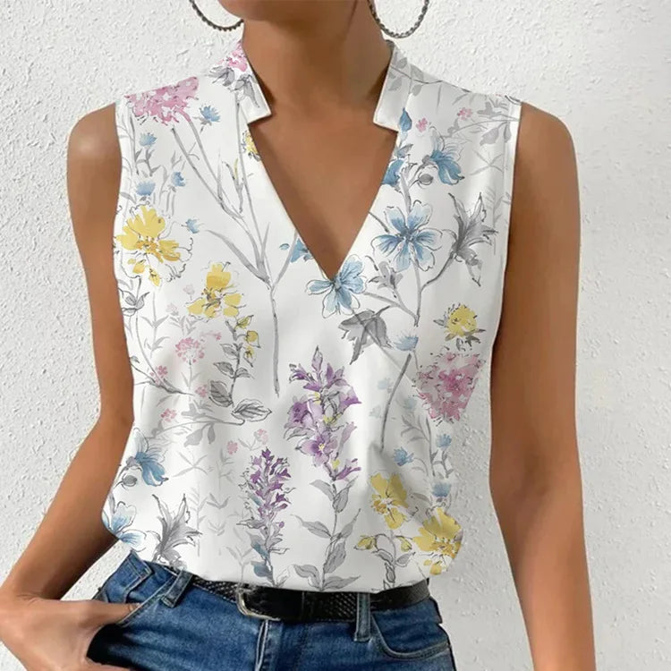 Fashion V-Neck Sleeveless Print Women’s Tops