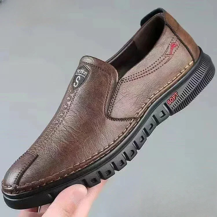 Mens Leather Shoes Slip on Soft Loafers Non Slip Breathable Driving Flats Spring Walking Office Work Shoes Mocassin Homme - Mozarto Enterprise