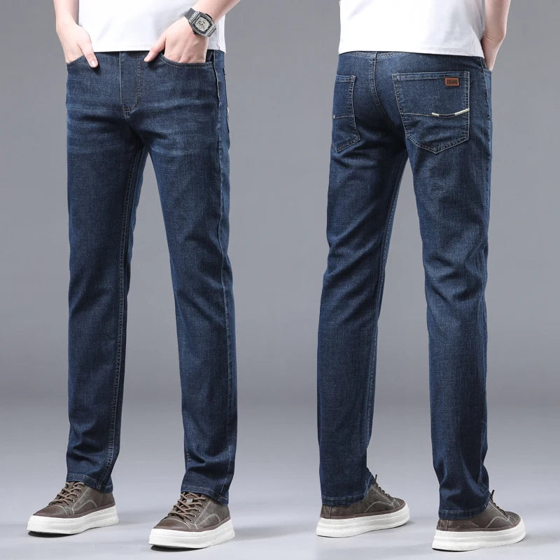 Spring Autumn Fashion Men Loose Straight Lightweight Jeans High Quality Stretch Pants Cotton Denim Classic Brand Trousers - Mozarto Enterprise