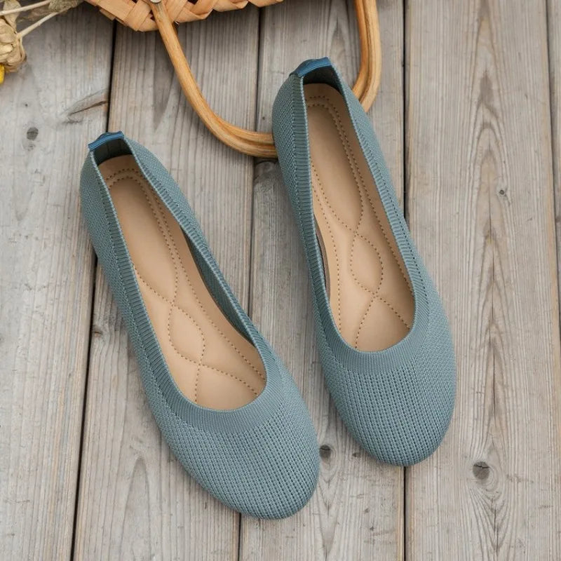 Spring and Autumn 2023 New Outwear Solid Color Oversized Shallow Cut Shoes Women's Knitted Comfort Flat Shoes Women - Mozarto Enterprise