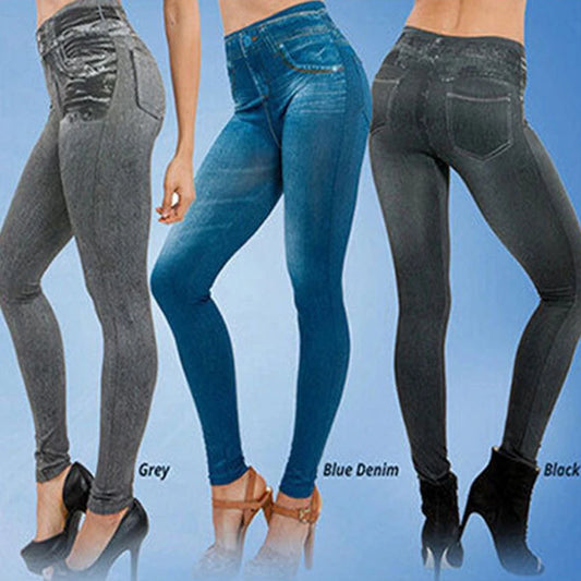 Slim Women Leggings Faux Denim Jeans Leggings Fashion Fitness Leggings High Waist Pencil Pants Skinny Female Workout Running - Mozarto Enterprise