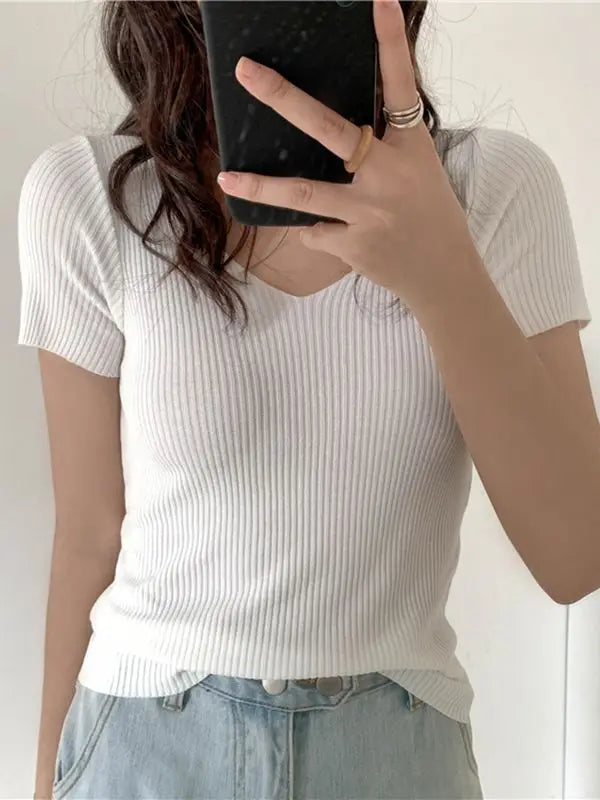 AOSSVIAO V-neck Solid Thin Summer Pullover