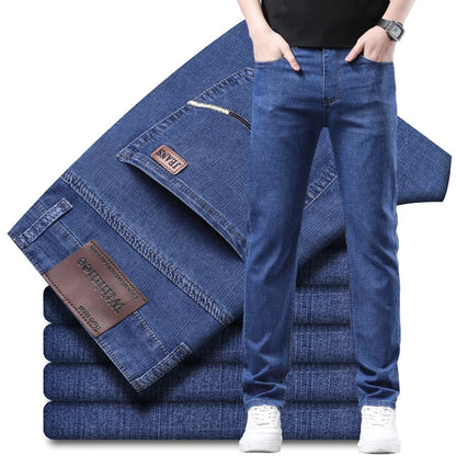 Spring Autumn Fashion Men Loose Straight Lightweight Jeans High Quality Stretch Pants Cotton Denim Classic Brand Trousers - Mozarto Enterprise