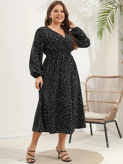 New Black Polka Dot Plus-size Dress